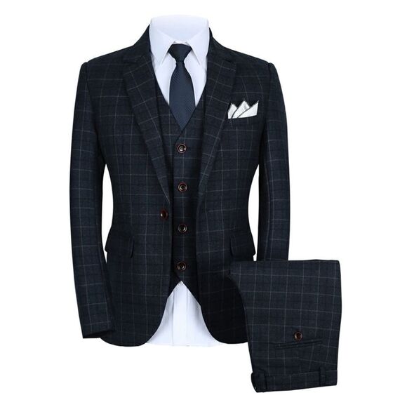 Men’s Mogu Plaid 3 Piece Business Formal Suit Jacket 42 Pants 40 NWT - Picture 1 of 15